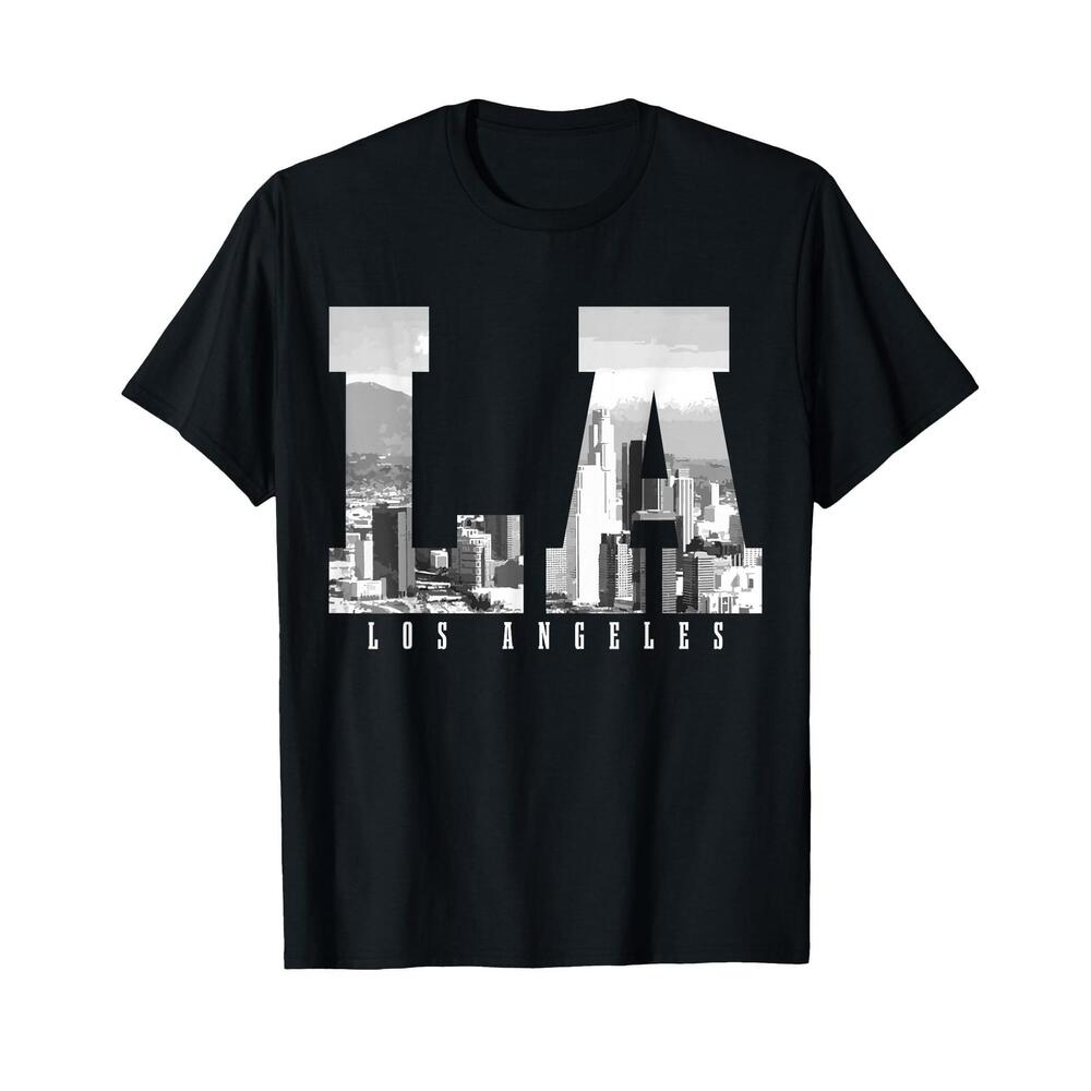 Los Angeles California La Skyline Pride Black White Vintage T-Shirt